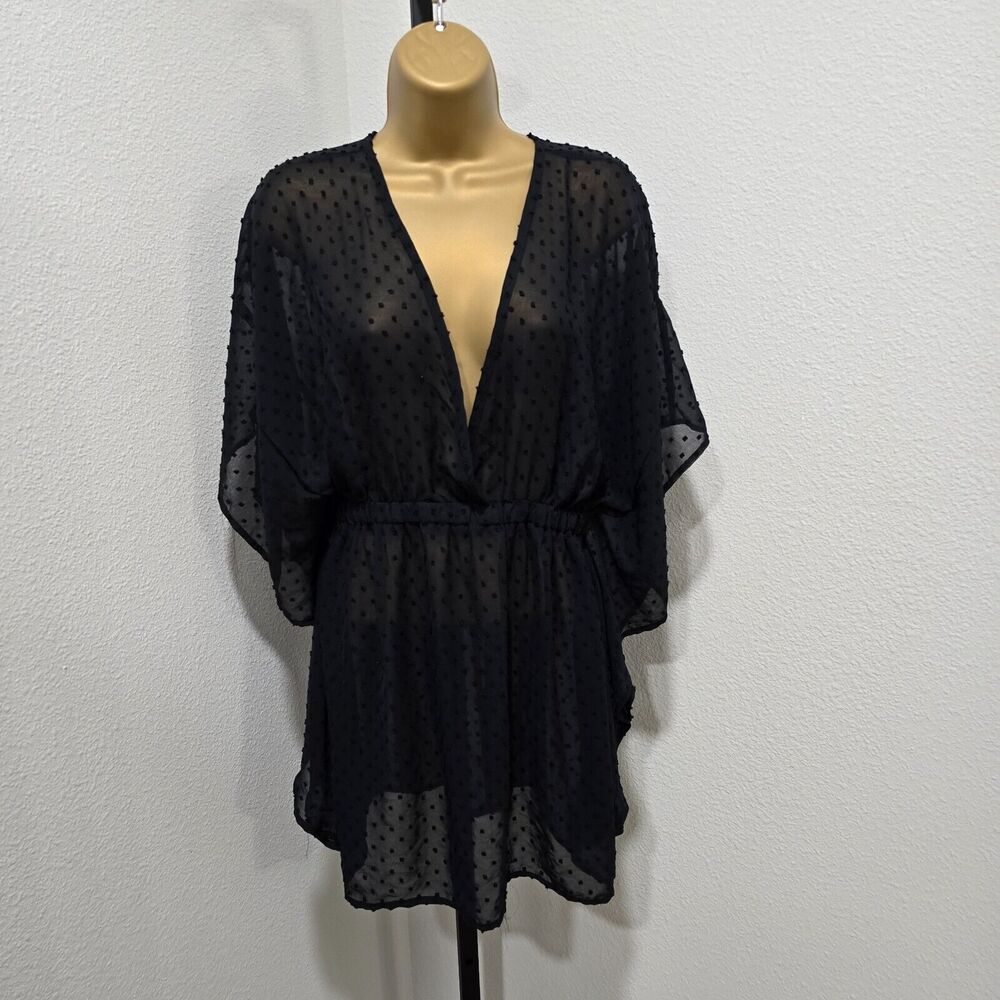 Black Swiss Dot Sheer Backless Tunic Kaftan Women's Med Fairygoth Dark Romance